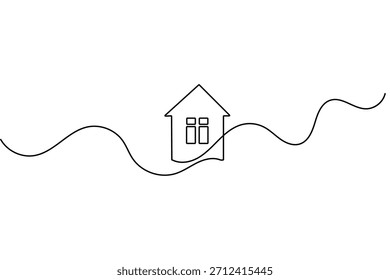 Minimalist continuous line art of a house, perfect for home imagery.