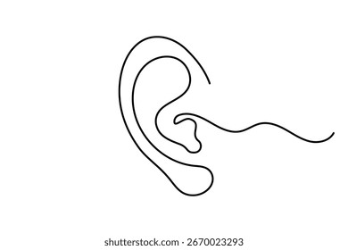 Minimalista arte de línea continua de un oído humano - diseño de icono de Vector aislado