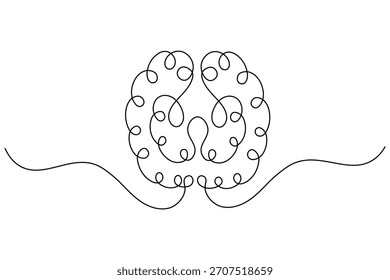 Símbolo minimalista de cerebro humano de arte lineal continuo sobre fondo blanco que representa procesos de pensamiento.