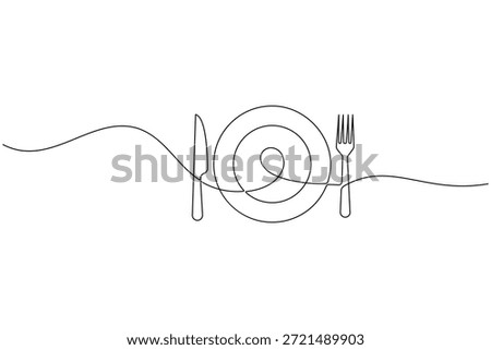 Minimalist continuous line art of plate fork and knife cutlery