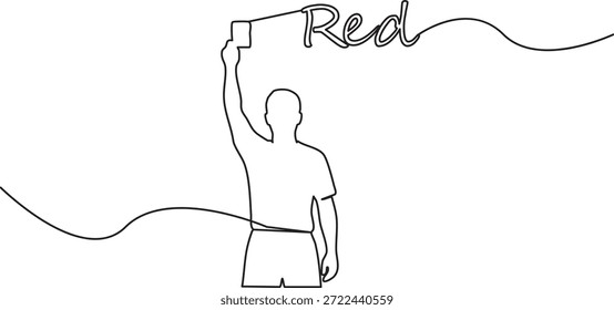 Parte minimalista de linha contínua de um árbitro mostrando um cartão vermelho para ejeção