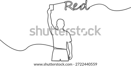 Minimalist continuous line art of a referee showing a red card for ejection