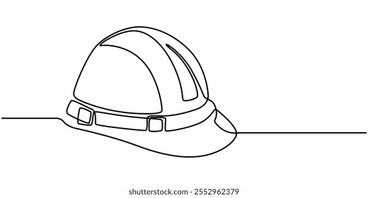 Minimalist Continuous Line Art of Safety Helmet Emphasizing Protective Gear, one line isolated vector object hard hat ,one line drawing of isolated hard hat, Continuous one line drawing safety helmet.