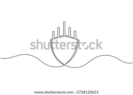 Minimalist continuous line art shield and crown logo symbol