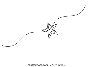 Minimalist continuous line art star on wavy path vector illustration