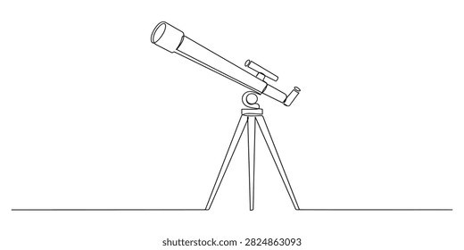 Minimalist continuous line art of a telescope for star observation with telescope