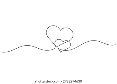 Arte lineal continuo minimalista de dos corazones abrazando