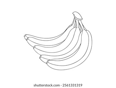 Minimalist Continuous Line Art of Various Bananas Including a Bunch, Single, and Peeled Banana in Organic Style