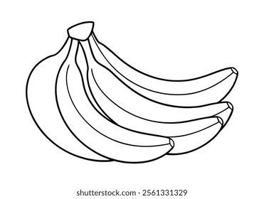 Minimalist Continuous Line Art of Various Bananas Including a Bunch, Single, and Peeled Banana in Organic Style