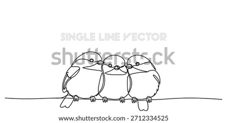A minimalist continuous line art vector of three charming birds, perfect for modern graphic design, home decor, or childrens projects, evoking peace and togetherness