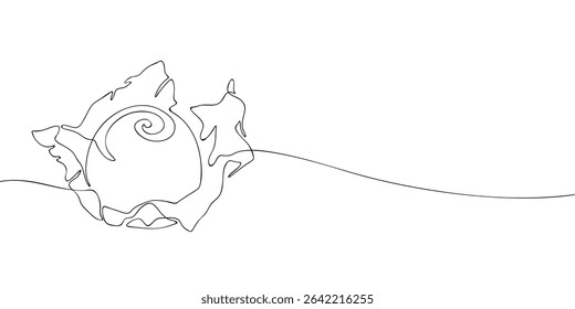Arte de linha contínua minimalista de uma trufa de chocolate embrulhada com decoração de espiral, adequado para confeitaria ou conceitos de embalagem.
