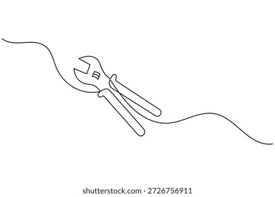 Dibujo de línea continuo minimalista de una llave de media luna ajustable