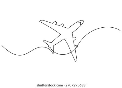 Minimalistische durchgehende Linienzeichnung einer Flugbahn, Reisekonzept, Reisesymbol