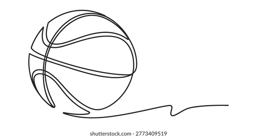 Minimalist continuous line drawing of a basketball in motion vector