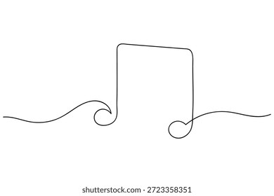 Un dibujo lineal continuo minimalista de notas musicales con vigas aisladas sobre un fondo blanco. Perfecto para música, arte y diseños creativos en un estilo moderno.