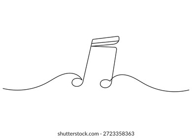 Un dibujo lineal continuo minimalista de notas musicales con vigas aisladas sobre un fondo blanco. Perfecto para música, arte y diseños creativos en un estilo moderno.