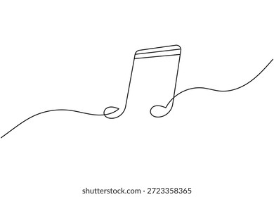 Un dibujo lineal continuo minimalista de notas musicales con vigas aisladas sobre un fondo blanco. Perfecto para música, arte y diseños creativos en un estilo moderno.