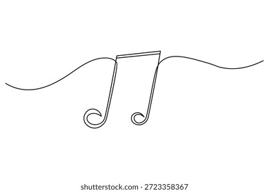 Un dibujo lineal continuo minimalista de notas musicales con vigas aisladas sobre un fondo blanco. Perfecto para música, arte y diseños creativos en un estilo moderno.