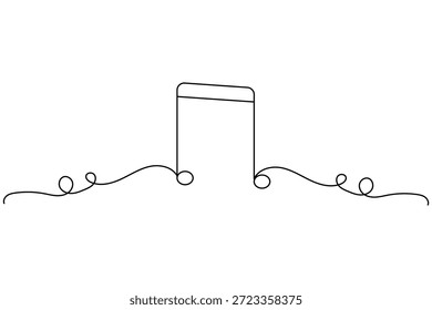 Um desenho de linha contínua minimalista de notas musicais em vigas isoladas em um fundo branco. Perfeito para música, arte e designs criativos em um estilo moderno.