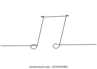 Un dibujo lineal continuo minimalista de notas musicales con vigas aisladas sobre un fondo blanco. Perfecto para música, arte y diseños creativos en un estilo moderno.