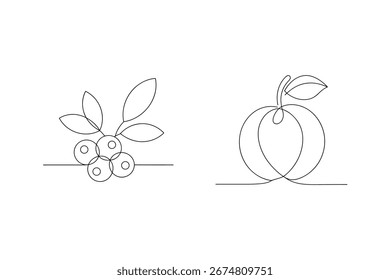 Desenho de linha contínua minimalista de bagas e frutos