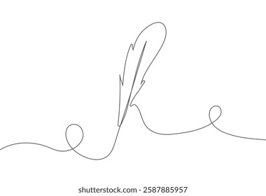 Minimalist continuous line drawing of a bird feather. Elegant abstract vector illustration