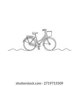 Dibujo de línea continuo minimalista de una bicicleta clásica con una canasta frontal