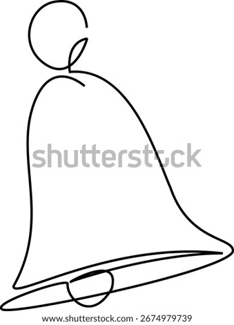 A minimalist continuous line drawing of a classic bell with a clapper. The simple black and white illustration is elegant and modern.