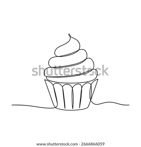 Minimalist continuous line drawing a cupcake with swirled frosting Single line dessert