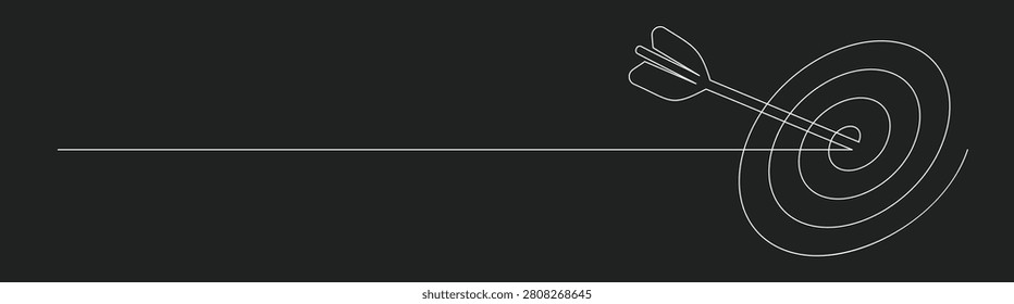 A minimalist continuous line drawing of a dart hitting a target, representing precision and goal accomplishment. Ideal for themes of strategy and success.