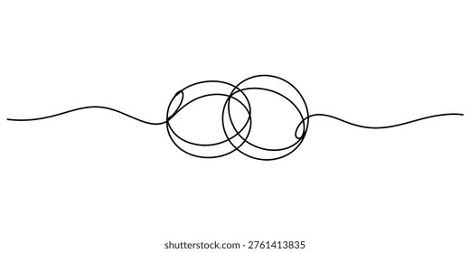 A minimalist continuous line drawing depicting two interlocking circles representing connection Vector, illustration