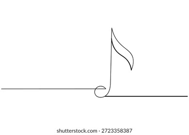 A minimalist continuous line drawing of an eighth music note isolated on a white background. Perfect for music, art, and creative designs.
