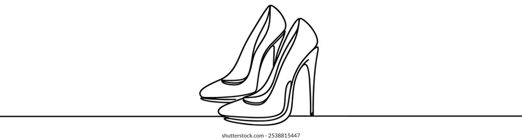 Minimalist continuous line drawing of elegant high heels, symbolizing fashion, style, and femininity