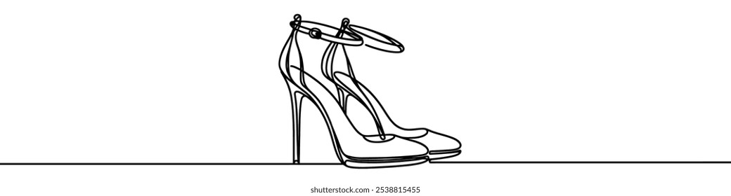 Minimalist continuous line drawing of elegant high heels, symbolizing fashion, style, and femininity