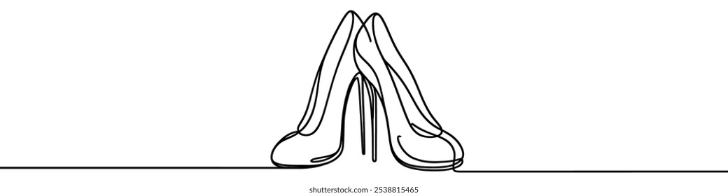 Minimalist continuous line drawing of elegant high heels, symbolizing fashion, style, and femininity