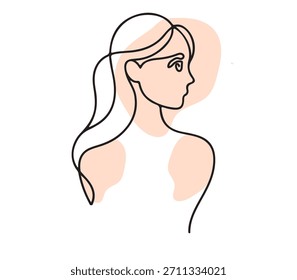 Dibujo lineal continuo minimalista de una figura femenina elegante en estilo de arte lineal moderno.