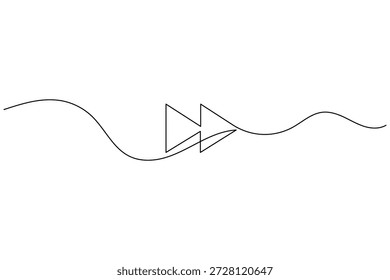 Minimalist continuous line drawing of fast forward icon for media player