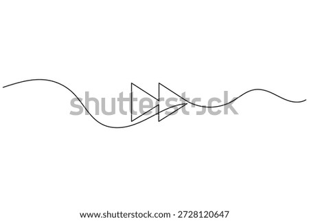 Minimalist continuous line drawing of fast forward icon for media player