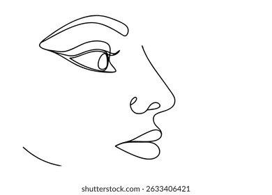Minimalistische durchgehende Linienzeichnung eines weiblichen Gesichtsprofils mit Eleganz und Schönheit