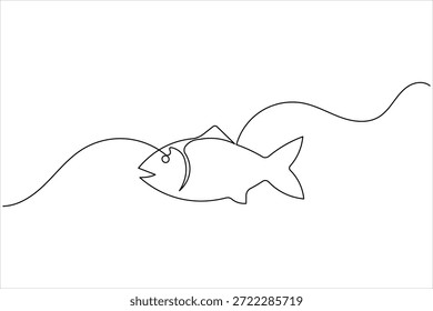 Dibujo de línea continuo minimalista de un pez nadando en las olas