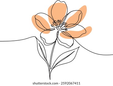 Minimalist Continuous Line Drawing of a Flower with Soft Abstract Color Accents
