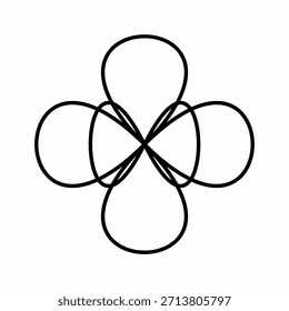 Dibujo de línea continuo minimalista de un nudo geométrico de cuatro bucles o flor de cuadrilátero.