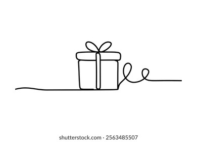 Minimalist Continuous Line Drawing of a Gift Box with Ribbon - Abstract Vector Illustration