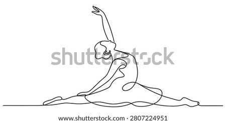 Minimalist continuous line drawing of a graceful ballerina performing a split dance pose in a simple elegant style Vector, illustration