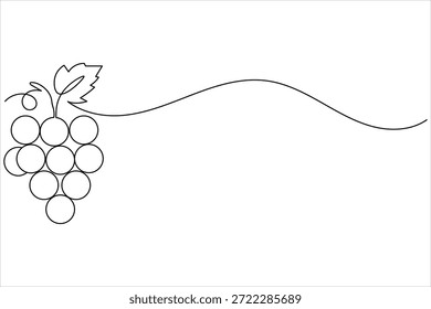 Minimalist continuous line drawing of a grape bunch with leaf vector