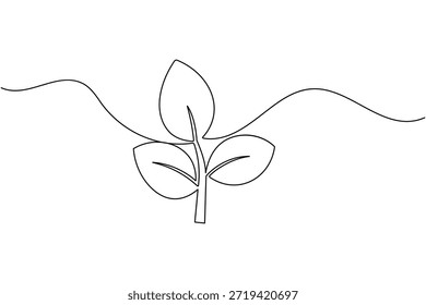 Dibujo lineal continuo minimalista de un brote y hojas en crecimiento