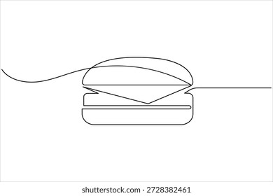 Desenho de linha contínua minimalista de um hambúrguer sobre um fundo branco