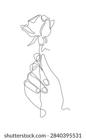  Minimalist Continuous Line Drawing of a Hand Holding a Single Delicate Rose Flower