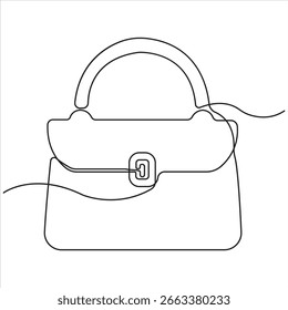Dibujo de línea continuo minimalista de un bolso de mano, que simboliza la moda, el estilo, la elegancia y los accesorios, sobre un fondo blanco limpio para el uso del mercado de valores micro.