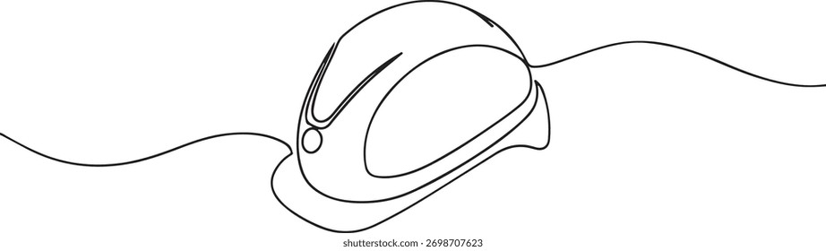 A minimalist, continuous line drawing of a hard hat, symbolizing safety and protection in industrial and construction settings.